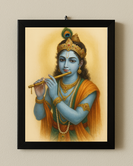 Krishna Playing Flute - Serene Framed Art