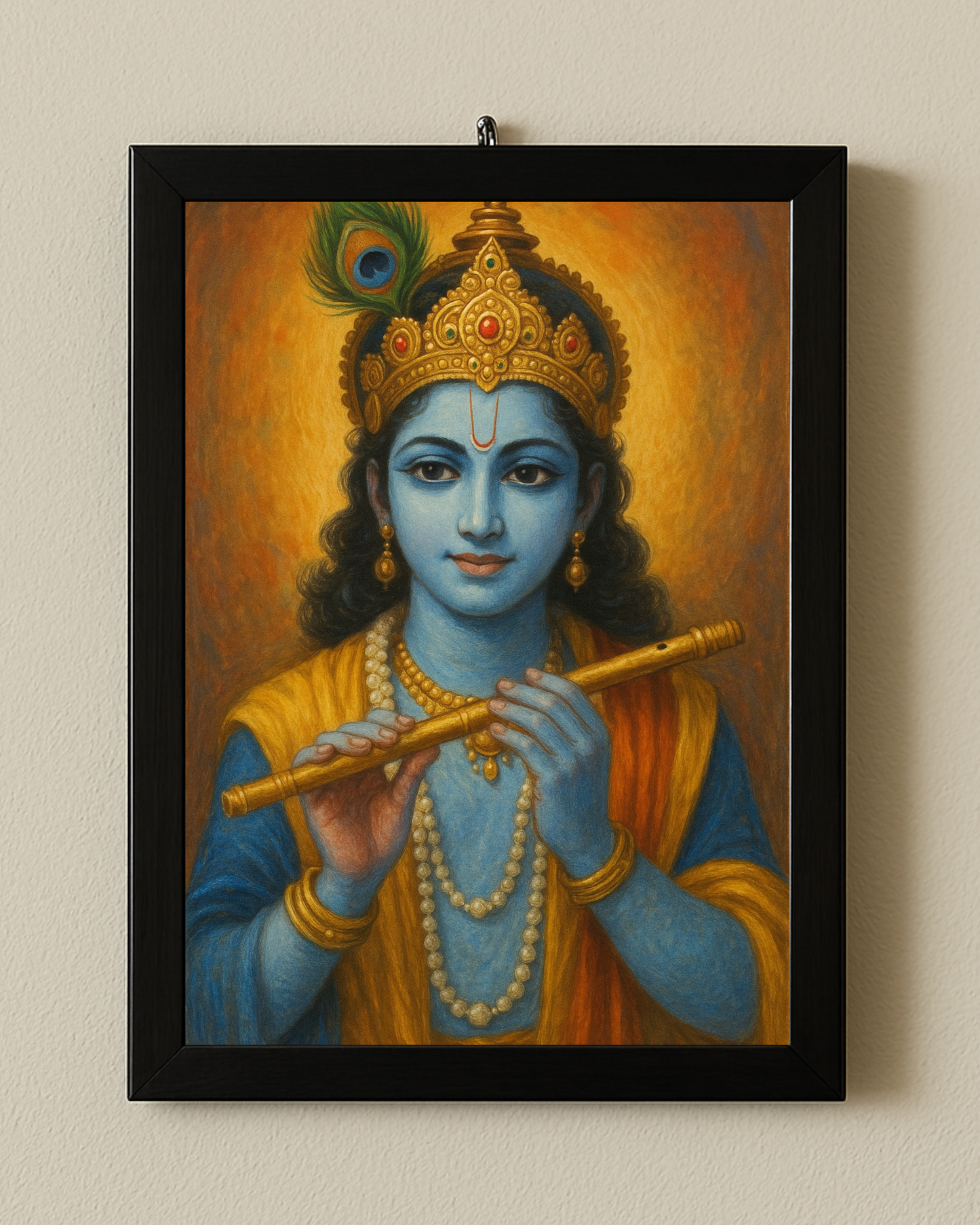 Krishna Playing Flute - Divine Melody Framed Poster
