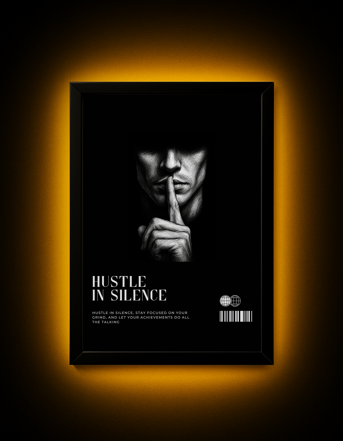 Hustle in Silence – Motivational A4 Wall Art with Black Frame